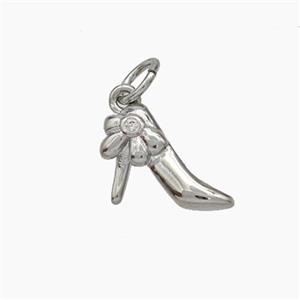 High Heel Charms Copper Shoe Pendant Pave Zirconia Platinum Plated, approx 9-11mm