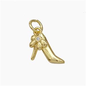 High Heel Charms Copper Shoe Pendant Pave Zirconia Gold Plated, approx 9-11mm