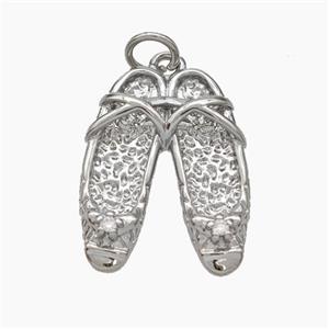 Sandals Charms Copper Shoe Pendant Pave Zirconia Platinum Plated, approx 15-20mm