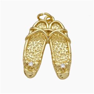 Sandals Charms Copper Shoe Pendant Pave Zirconia Gold Plated, approx 15-20mm