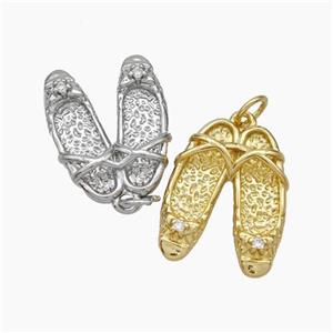 Sandals Charms Copper Shoe Pendant Pave Zirconia Mixed, approx 15-20mm