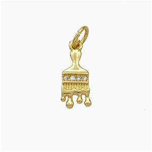 Paint Brush Charms Copper Pendant Pave Zirconia Gold Plated, approx 6-12mm