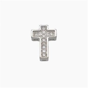 Copper Cross Beads Micropave Zirconia Platinum Plated, approx 7.5-10.5mm