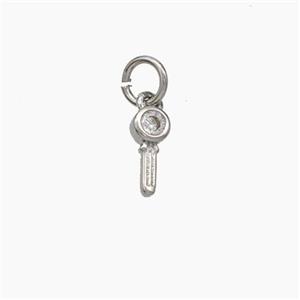 Copper Key Pendant Pave Zirconia Platinum Plated, approx 4-8mm