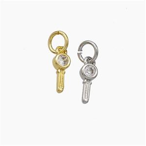 Copper Key Pendant Pave Zirconia Mixed, approx 4-8mm