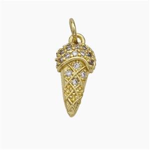 Ice Cream Cone Charms Copper Pendant Pave Zirconia Gold Plated, approx 8-14mm