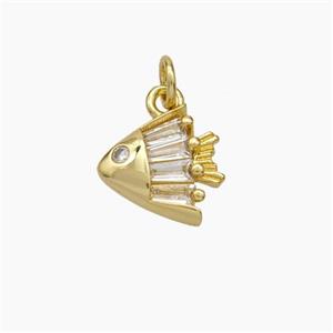 Copper Fish Pendant Pave Zirconia Gold Plated, approx 11mm