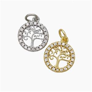 Tree Of Life Copper Pendant Micropave Zirconia Mixed, approx 11mm