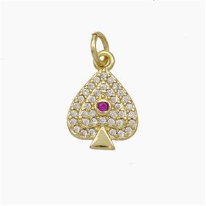 ACE of Spades Charms Copper Pendant Pave Zirconia Gold Plated, approx 10-12mm