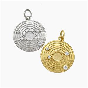 Solar System Charms Copper Sun Planet Pendant Pave Zirconia Mixed, approx 16.5mm