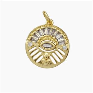 Copper Eye Charms Pendant Pave Zirconia Gold Plated, approx 14.5mm