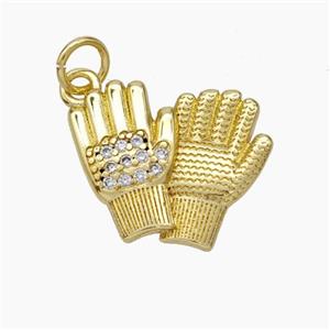 Copper Glove Charms Pendant Pave Zirconia Hand Gold Plated, approx 15-18mm