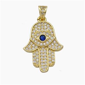 Copper Hamsahand Pendant Micropave Zirconia Evil Eye Gold Plated, approx 15-20mm