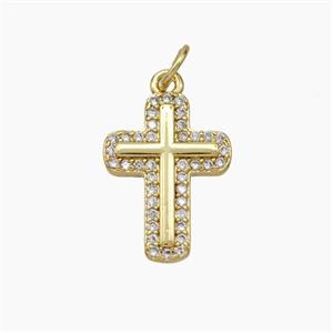 Copper Cross Pendant Micropave Zirconia Gold Plated, approx 12.5-17mm