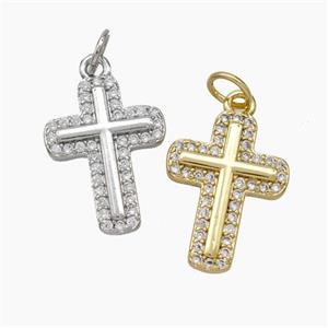 Copper Cross Pendant Micropave Zirconia Mixed, approx 12.5-17mm