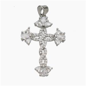 Copper Cross Pendant Pave Zirconia Platinum Plated, approx 20-28mm