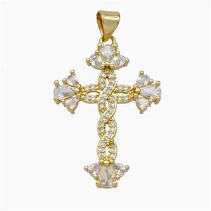 Copper Cross Pendant Pave Zirconia Gold Plated, approx 20-28mm