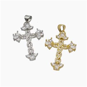 Copper Cross Pendant Pave Zirconia Mixed, approx 20-28mm