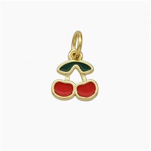 Copper Cherry Pendant Red Enamel Gold Plated, approx 8mm