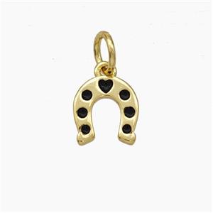 Copper Horseshoe Pendant Black Enamel Gold Plated, approx 7-8mm