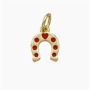 Copper Horseshoe Pendant Red Enamel Gold Plated, approx 7-8mm