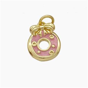 Copper Donut Pendant Pink Painted Bow Gold Plated, approx 10-11.5mm