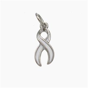 Awareness Ribbons Charms Copper Pendant White Enamel Platinum Plated, approx 6-11mm