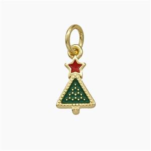 Christmas Tree Charms Copper Pendant Green Enamel Gold Plated, approx 6.5-10mm