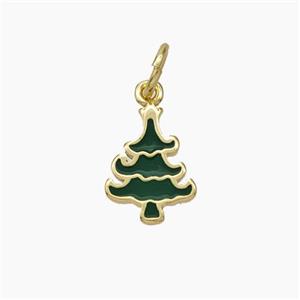 Christmas Tree Charms Copper Pendant Green Enamel Gold Plated, approx 8-10mm