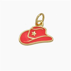 Hat Charms Copper Pendant Red Enamel Gold Plated, approx 7-13mm