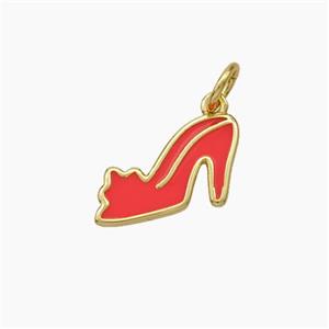 High-Heels Charms Copper Shoe Pendant Orange Enamel Gold Plated, approx 8-13mm