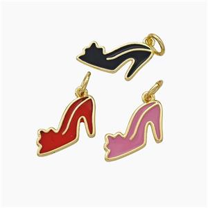 High-Heels Charms Copper Shoe Pendant Enamel Gold Plated Mixed, approx 8-13mm