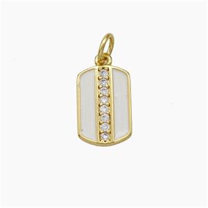 Copper Rectangle Pendant Pave Zirconia White Enamel Gold Plated, approx 9-13mm