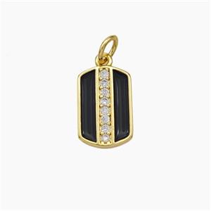 Copper Rectangle Pendant Pave Zirconia Black Enamel Gold Plated, approx 9-13mm