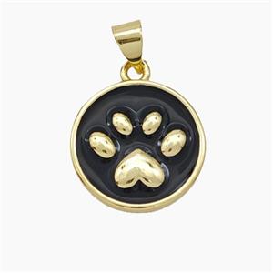 Copper Paws Pendant Black Enamel Gold Plated, approx 15mm