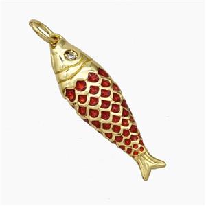 Copper Fish Pendant Red Painted Gold Plated, approx 7-25mm