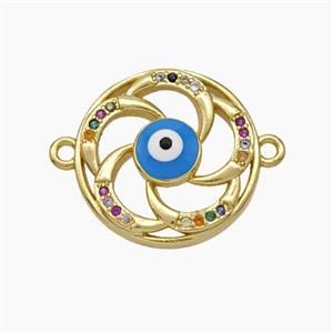 Evil Eye Charms Copper Connector Pave Zirconia Enamel Gold Plated, approx 17mm