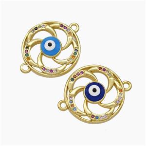 Evil Eye Charms Copper Connector Pave Zirconia Enamel Gold Plated Mixed, approx 17mm