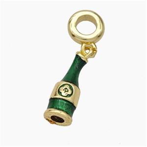 Beer Bottle Charms Copper Pendant Green Painted Gold Plated, approx 6-17mm, 8mm dia