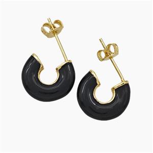 Copper Stud Earrings Black Enamel Gold Plated, approx 12.5mm