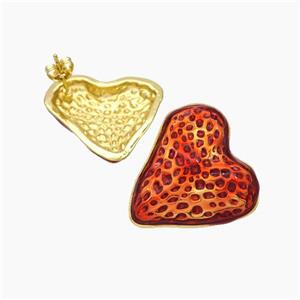 Copper Heart Stud Earrings Red Painted Gold Plated, approx 25mm