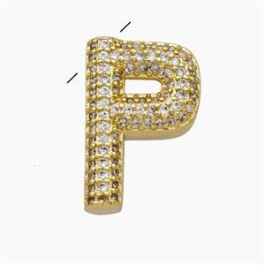 Copper Letter-P Pendant Pave Zirconia Gold Plated, approx 15-20mm