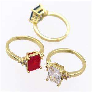 copper Rings pave zircon, resizable, mixed, gold plated, approx 7-9mm, 17mm dia