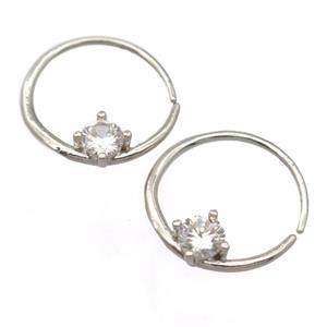 copper Hoop Earrings pave zircon, platinum plated, approx 5mm, 19mm dia