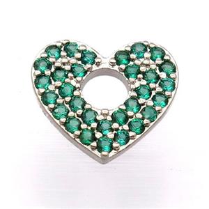 copper heart pendant pave zircon, platinum plated, approx 12-13mm