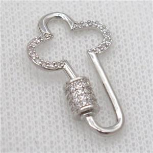 copper carabiner lock pendant pave zircon, cross, platinum plated, approx 18-29mm