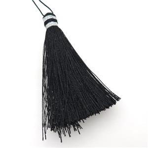 black Nylon wire tassel pendants, approx 85mm length