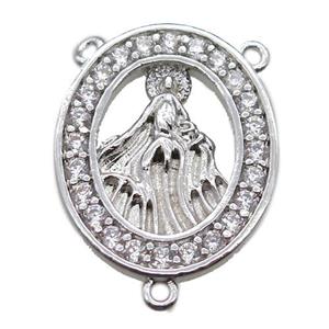 copper oval hanger bail pave zircon with shell virgin mary, platinum plated, approx 16-20mm