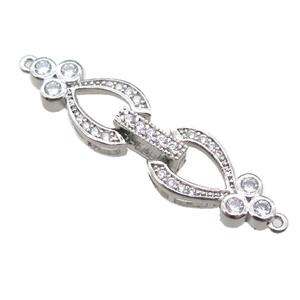 copper heart connector clasp paved zircon, platinum plated, approx 10-40mm