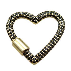 copper heart carabiner lock pendant paved zircon, screw, gold plated, approx 31-34mm